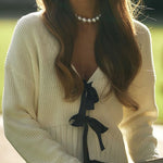 Margovil V Neck Bow Tie Front Elegant Sweater