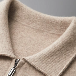 PURE EXTRA-FINE MERINO WOOL ZIP POLO CARDIGAN