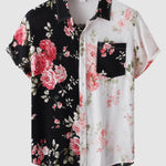 Men's Hawaiian Floral Patchwork Short Sleeve Shirt Swimming Shorts Set