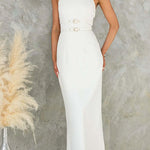 Halter Sleeveless Back Slit Waisted Maxi Dress