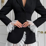 Margovil Notch Lapel V Neck Single Breasted Lace Trim Blazer