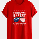 Regular Fit American Flag Sunglasses Print Cotton T-Shirt