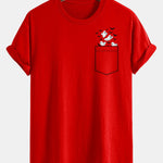 Regular Fit Pocket Bat Ghost Print Cotton T-Shirt