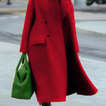 Long Sleeves Loose Buttoned Pockets Solid Color Split-Joint Stand Collar Woolen Coat