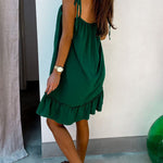 Solid color V-neck backless loose lotus leaf dress