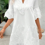 Solid Color Lace Embroidered Floral Loose Casual Top