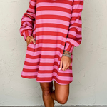 Casual Stripe Pocket Patchwork Contrast Turndown Collar Long Sleeve Dresses