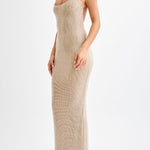 Midnight Fantasy Sequin Mesh Shoulder Strap Open Back Stretch Maxi Dress