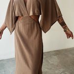 Chic Exposed Waist Cotton and Linen Dress