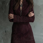 Vintage Suede Embroidered Lace Trim Mini Dress