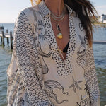 Live By Water Satin Unique Print Tassle Shirt and Elastic Waist Shorts Set
