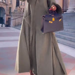 Long Sleeves Loose Solid Color Split-Joint Split-Side Lapel Maxi Dresses Shirt Dress