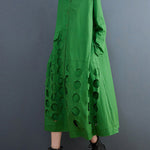 A-Line Long Sleeves Asymmetric Hollow Polka-Dot Solid Color Lapel Midi Dresses