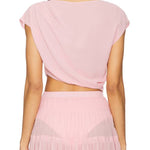 Stunning Chiffon Ruched Shoulder Short Sleeve Crop Top