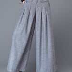 Loose Wide Leg Buttoned No Belt Pleated Pockets Solid Color Split-Joint Pants Trousers