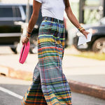 Stylish Selection Wide Leg Loose Checkerboard Printed Casual Pants Bottoms