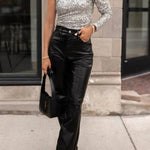Hudgens Faux Leather High Rise Pocketed Loose Stretch Pants