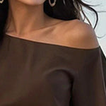 Loose Puff Sleeves Asymmetric Solid Color Split-Joint One-Shoulder Blouses&Shirts Tops