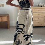 Elegant And Sexy Ethnic Print Slim-Fit Halter Neck Maxi Dress