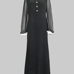 Long Sleeves Buttoned See-Through Solid Color Split-Side Lapel Maxi Dresses Shirt Dress
