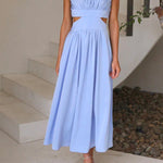 Solid Mockneck Cut Out Maxi A-line Swing Dress
