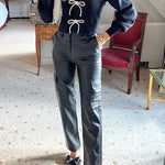 V Neck Long Sleevs Bow Front Sweater