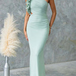Frill One Shoulder Sleeveless Cut Out Waist Mesh Maxi Dress