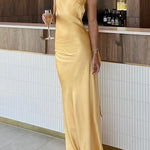 Margovil One Shoulder Open Back Tie Knot Satin Maxi Dress