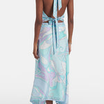 Margovil Printed Halter Tie Knot Backless Top and Irregular Hem Maxi Skirt Set