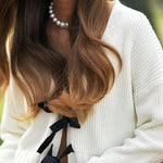 Margovil V Neck Bow Tie Front Elegant Sweater