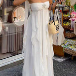 Margovil Sleeveless Open Back Ruffle Trim Slit Maxi Dress