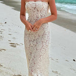 Margovil Strapless Lace Hollow Out Bodycon Maxi Dress