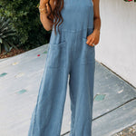 Casual Daily Solid Pocket Fold Square Collar Loose Jumpsuits(3 Colors)