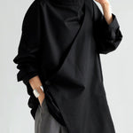Long Sleeves Loose Solid Color High Neck T-Shirts Tops