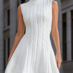 Cable Knit Mock Neck Sleeveless Mini Dress