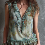 Boho Floral Ruffle Chiffon Sleeveless Top
