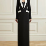 Long Sleeves Contrast Color Deep V-Neck Maxi Dresses