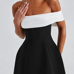 Sexy Contrast Off-the-shoulder Bow-embellished Mini Dress