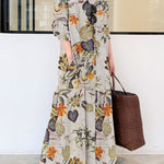 Loose Plus Size Printed Split-Joint Lapel Maxi Dresses Shirt Dress