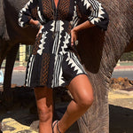 Ethnic Print Elastic Waist Babydoll Mini Dress