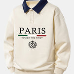 Relax Fit Paris Print Contrast Polo Sweatshirt