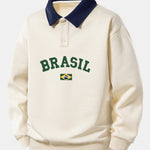 Relax Fit Brasil Print Contrast Polo Sweatshirt