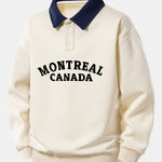 Relax Fit Montreal Canada Print Contrast Polo Sweatshirt