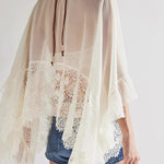 Fashionable Patchwork Lace Batwing Sleeve Loose Beach Cover Up