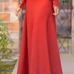 Long Sleeves Loose Buttoned Hollow Solid Color Split-Joint Round-Neck Maxi Dresses