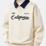 Relax Fit California Print Contrast Polo Sweatshirt