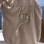 Summer Breeze Linen Blend Sequin Magic Eye Desig Oversized Relax Shirt