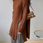 Original Irregular 5 Colors Split-Side Round-Neck Long Sleeves Sweater Top