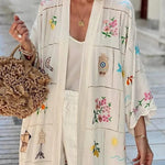 Sunday Stroll Unique Plaid Print Long Sleeve Midi Cover Up