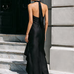 Elegant Halter Neck Asymmetric Ruffle Hem Maxi Dress